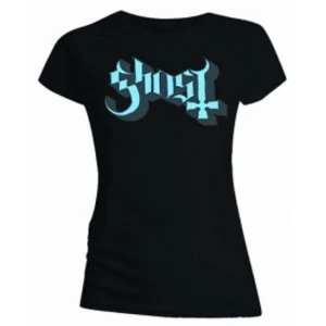 Ghost Blue Grey Keyline Logo Skinny Ladies T Shirt: X Larg