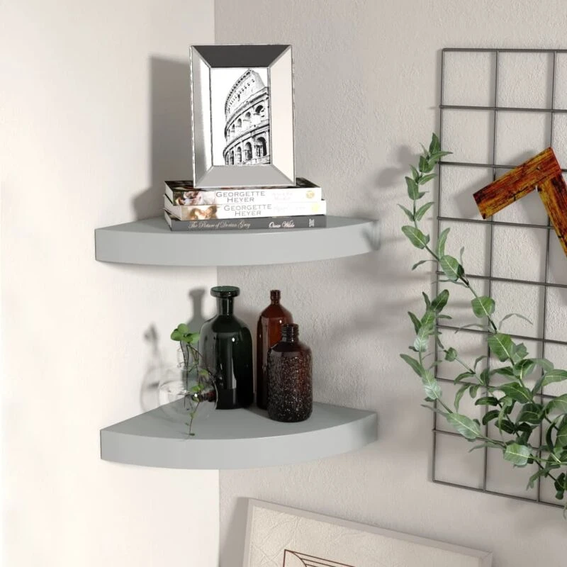 Image of VIDAXL Floating Corner Shelves 2 pcs Grey 25x25x3.8cm MDF vidaXL 8720286075333