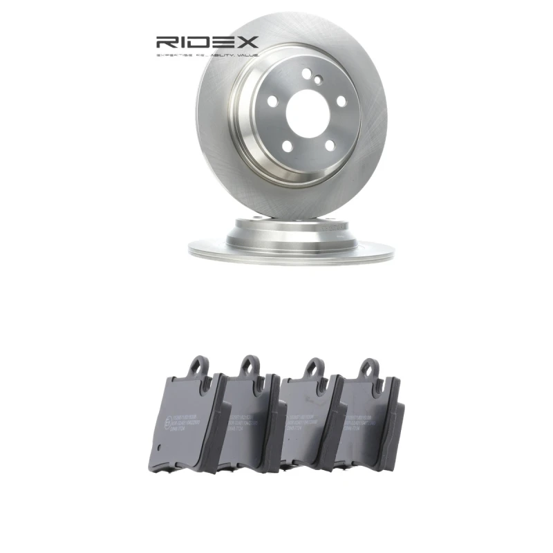 Image of RIDEX 3405B2418 Brake disc and pads set Rear Axle, Brake Disc Type: Solid, prepared for wear warning indicator Brake Set,disc brakes (3405)