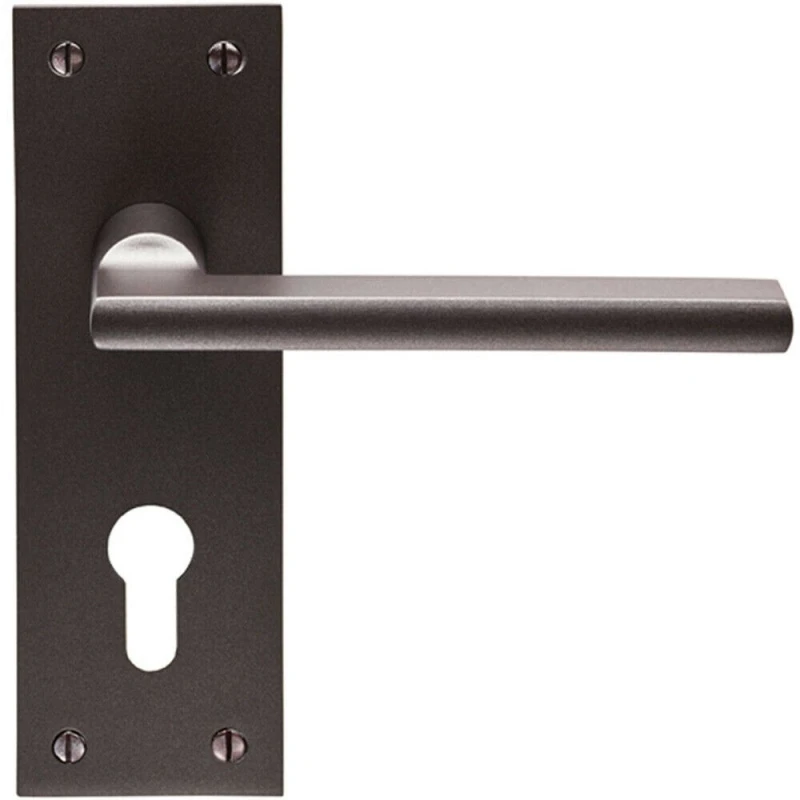 Image of Loops PAIR Straight Bar Handle on Slim Euro Lock Backplate 150 x 50mm Matt Bronze Multi