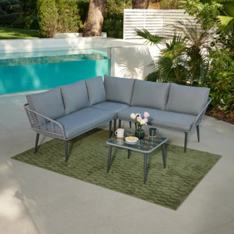 Image of Home Detail Cole Grey Garden Corner Sofa Set Grey