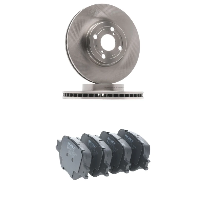 Image of RIDEX 3405B2821 Brake disc and pads set Front Axle, Brake Disc Type: Vented, excl. wear warning contact Brake Set,disc brakes (3405)