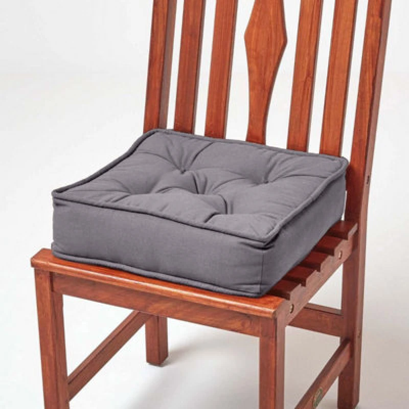 Image of Homescapes Cotton Dining Chair Booster Cushion Charcoal