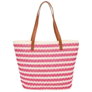 image of Straw Weave Striped Tote Pink