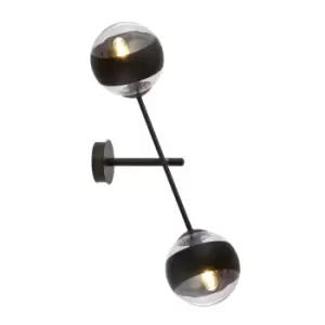 image of Linear Black Contemporary Wall Lamp with Clear,Black Glass Shades, 2x E14