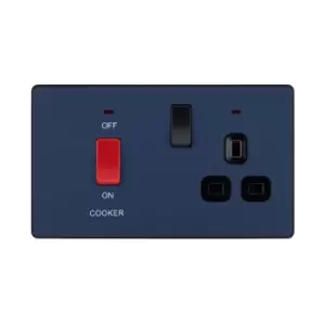 Image of BG Evolve Matt Blue Cooker Control Socket Double Pole Switch With LED Power Indicators - PCDDB70B