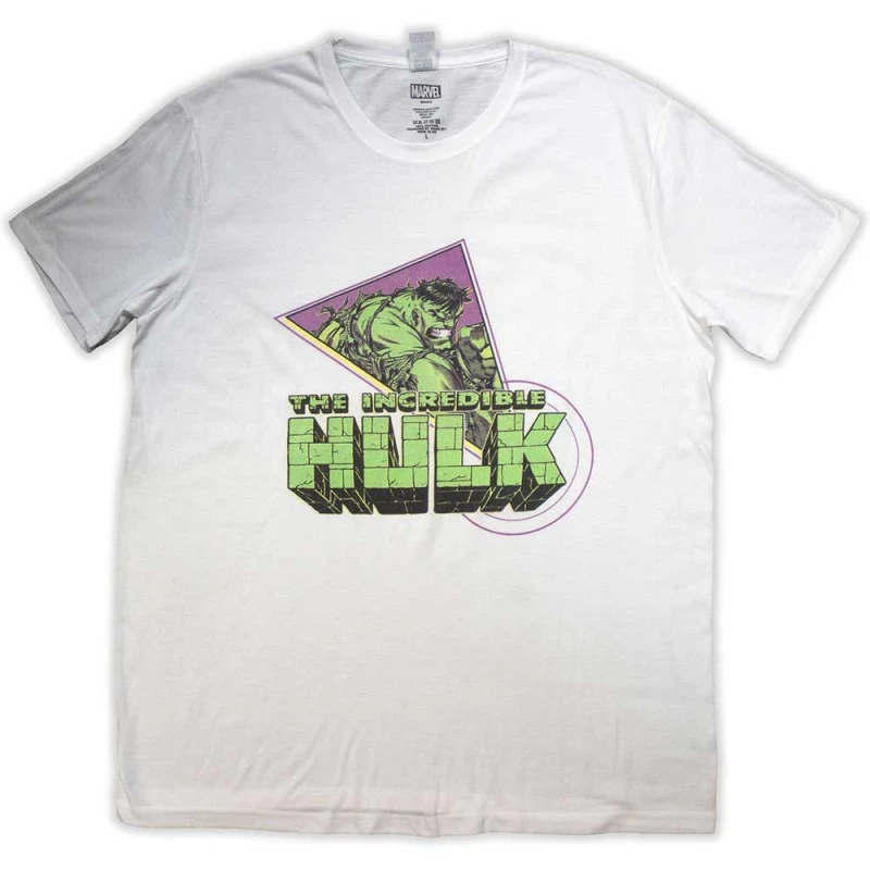 Image of Marvel Hulk Triangle Logo T Shirt White unisex