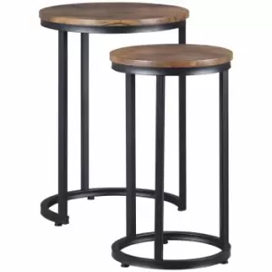 Image of HOMCOM Round Nesting Tables Set Of 2 Industrial Stackable Side Tables Brown