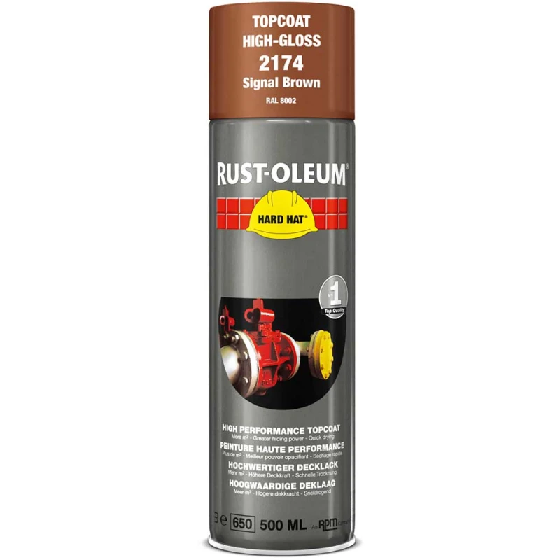 Image of Rust Oleum Hard Hat Metal Spray Paint 2174 Colour: Signal Brown