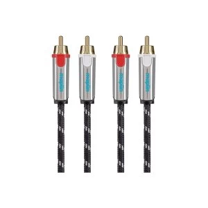 Image of Maplin Pro Twin RCA Phono to Twin RCA Phono 2 Pole Terminal Cable Braided 1.5m