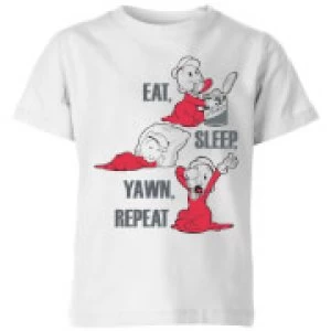 Image of Popeye Eat Sleep Yawn Repeat Kids T-Shirt - White - 11-12 Years