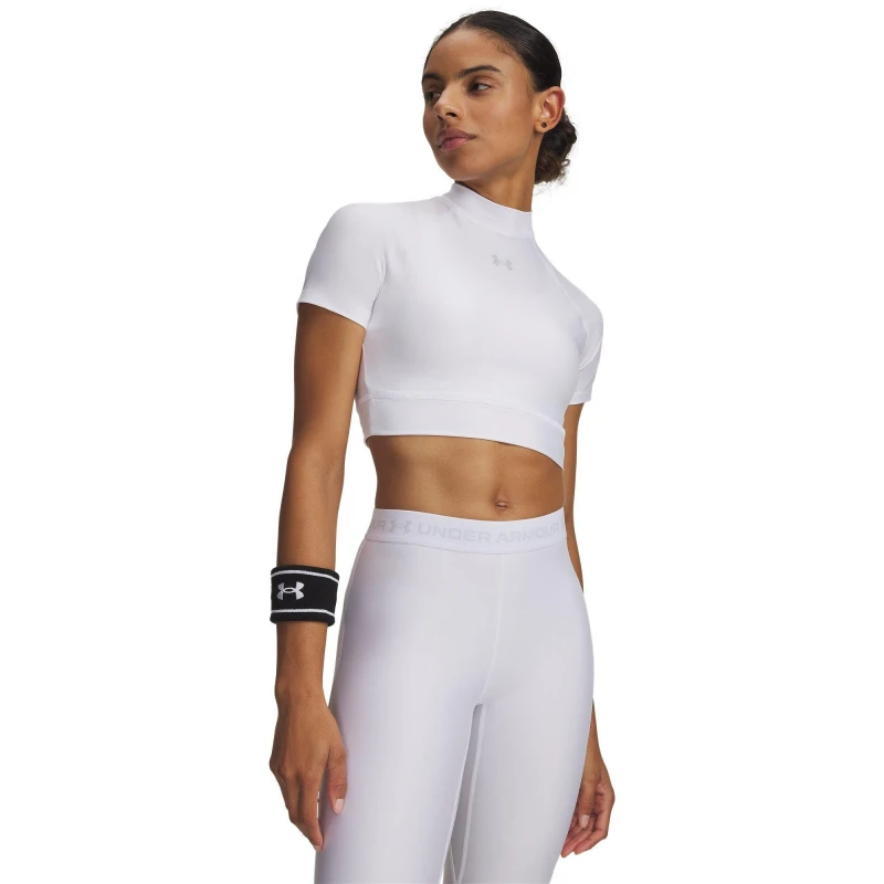 Image of Under Armour Womens Heatgear Cropped Short Sleeve Performance Gym Top White female 14 (L)