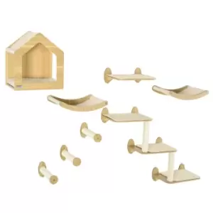 Image of PawHut 8PCs Cat Shelves Set, Cat Wall Furniture with Condo, 3 Perches, 3 Scratching Posts, Steps, Wall Mounted Cat Tree for Indoor Cats, Beige