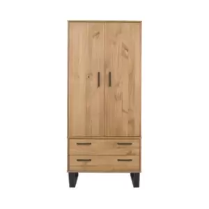 image of 2 Door 2 Drawer Wardrobe Antique Waxed Pine