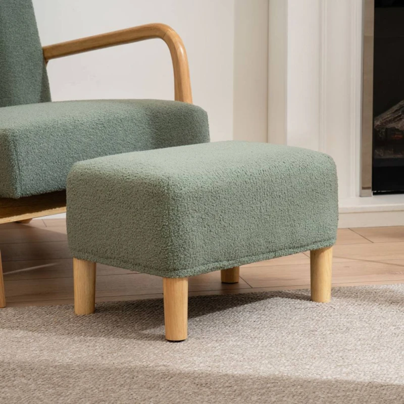 Image of SO'HOME Mid Century Boucle Footstool Sage ONE SIZE