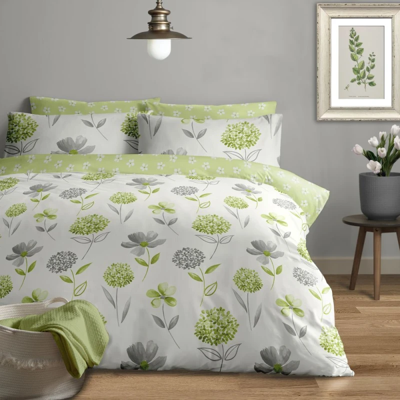 Image of Bellissimo Home Caroline Floral 200 Thread Count Cotton Rich Duvet Set Green - Super King Bed