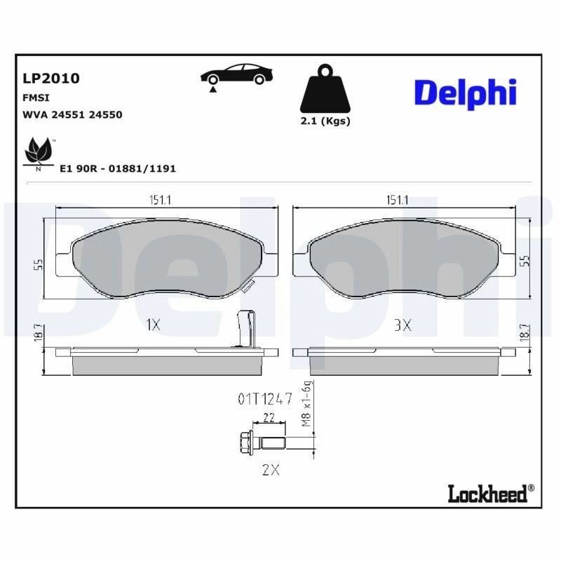 Image of DELPHI Brake pad set DELPHI LP2010