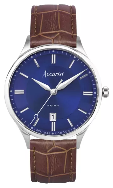 image of Accurist 73005 Classic Mens Blue Dial Brown Leather Watch