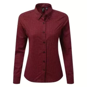 Image of Premier Womens/Ladies Maxton Check Long Sleeve Shirt (L) (Black/Red)