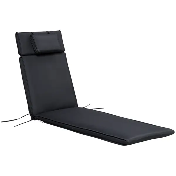 Image of Outsunny Garden Sun Lounger Cushion Replacement Thick Sunbed Reclining Chair Relaxer Pad with Pillow - Black