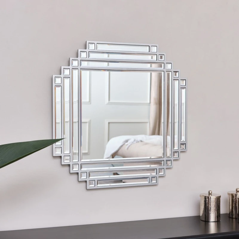 Image of Melody Maison Square Silver Art Deco Fan Wall Mirror 55cm X 55cm Silver
