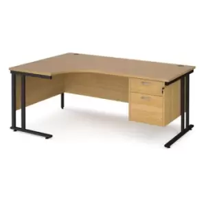 image of Office Desk Left Hand Corner Desk 1800mm With Pedestal Oak Top With Black Frame 1200mm Depth Maestro 25 MC18ELP2KO