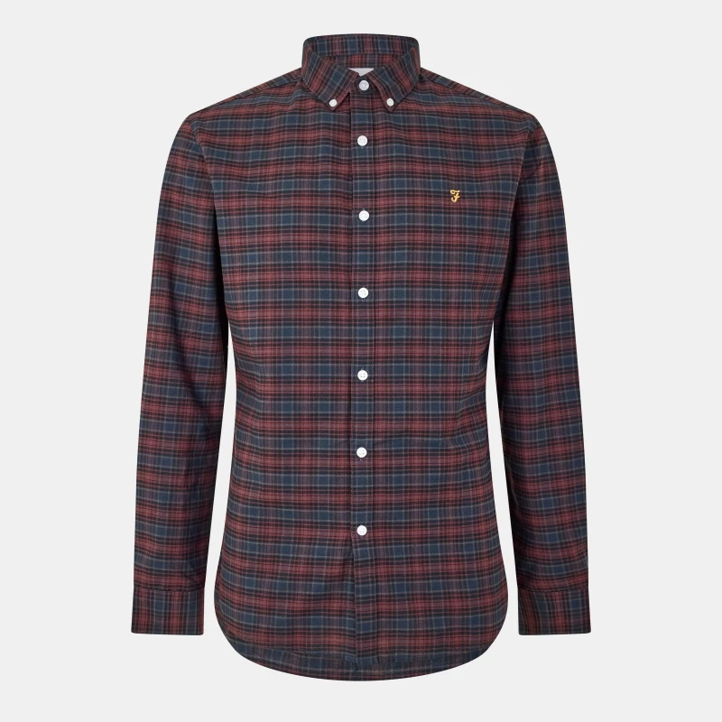 Image of Farah Mens Carway Long-Sleeve Patterned Shirt Farah Red male Medium