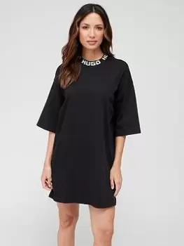 Image of HUGO Ninaya Logo Neck Boxy Dress - Black, Size XS, Women