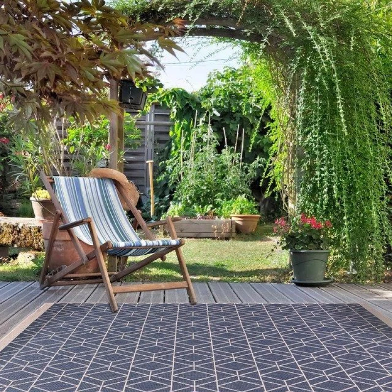 Image of THE RUGS Reversible Outdoor Rugs in Diamonds Design Duo Weave Collection in Grey Size: 120cm x 170cm Grey Unisex 120cm x 170 cm