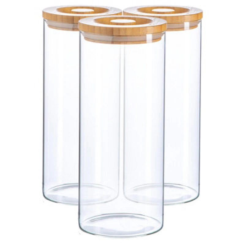 Image of Argon Tableware Glass Storage Jars with Wooden Lids 1.5 Litre Pack of 3 Clear
