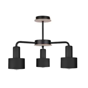 Image of Luce Multi Arm Semi Flush Ceiling Light Black, Wood, 44cm, 3x E27