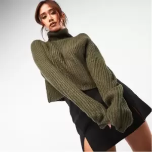 image of Missguided Tall Roll Neck Crop Jumper - Green