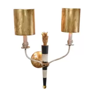Image of Twin Wall Light Sconce Black & White Central Stem Gold Shades LED E14 60W