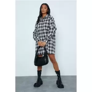 I Saw It First Black Petite Oversized Checked Shirt Dress - Black