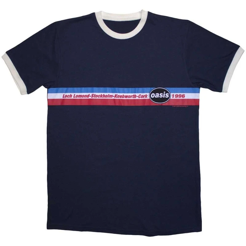 Image of Oasis Oasis Men 1996 Tour Horizontal Stripe Ringer T-Shirt in Navy Size: X-Large Navy XL Male 5063652110621