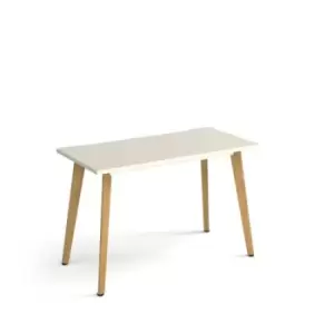 image of Giza straight desk 1200mm x 600mm with wooden legs - oak finish, white top