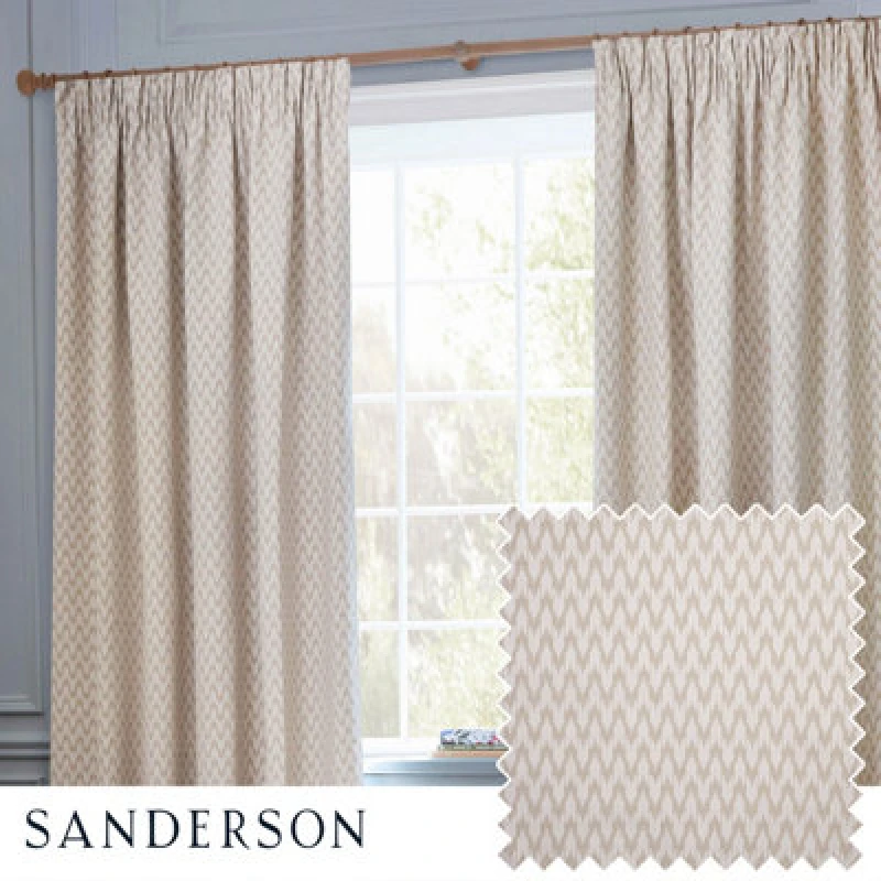 Image of Sanderson Sanderson Hutton Jacquard Room Darkening Pencil Pleat Curtains in Beige Size: 168cm width x 183cm drop Beige 168cm width x 183cm drop Unis