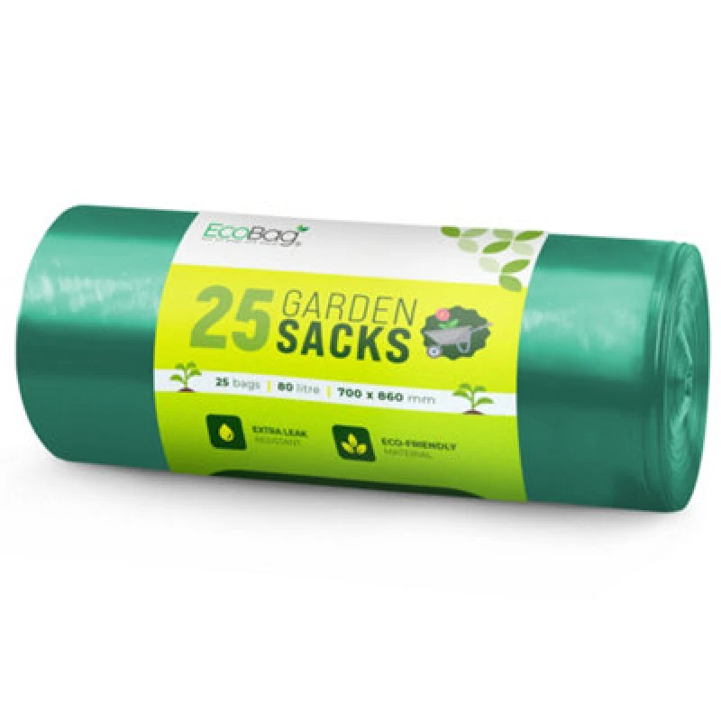 Image of Eco Bag Ecobag 25 Pack Extra Strong Heavy Duty Garden Sacks 80L, 25 Microns Recyclable, Leak Resistant And Eco Friendly