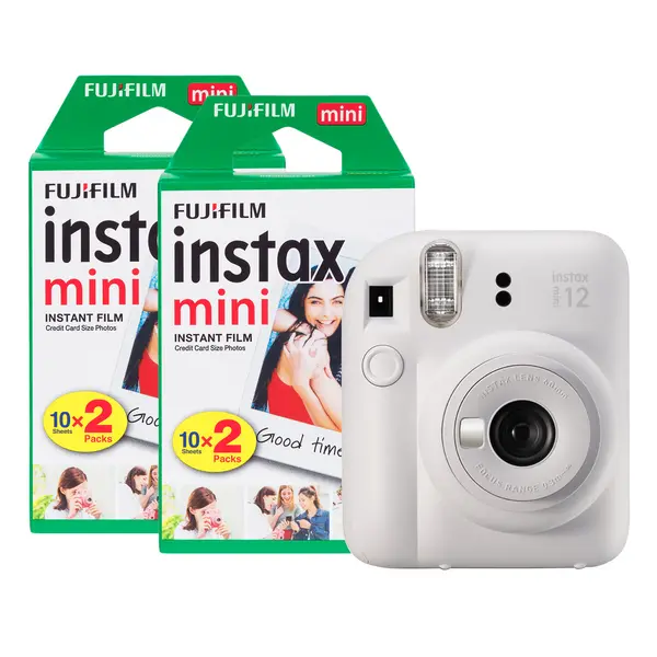 Image of Fujifilm Instax Mini 12 Instant Camera with 40 Shot Film Pack - Clay White 16806121+2x2PK