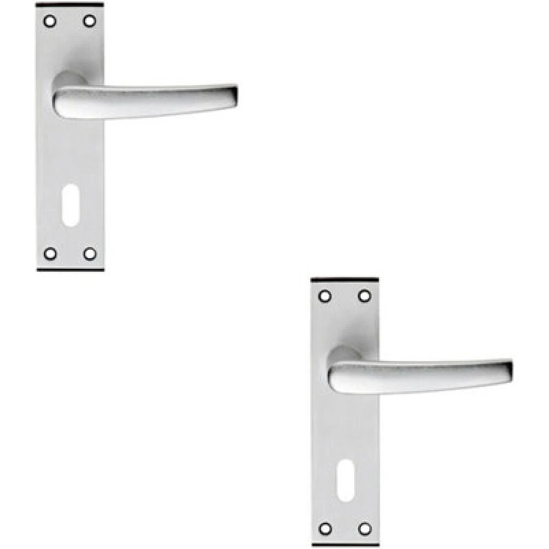 Image of Loops 2x PAIR Straight Lever on Lock Backplate Door Handle 152 x 38mm Satin Aluminium Multi