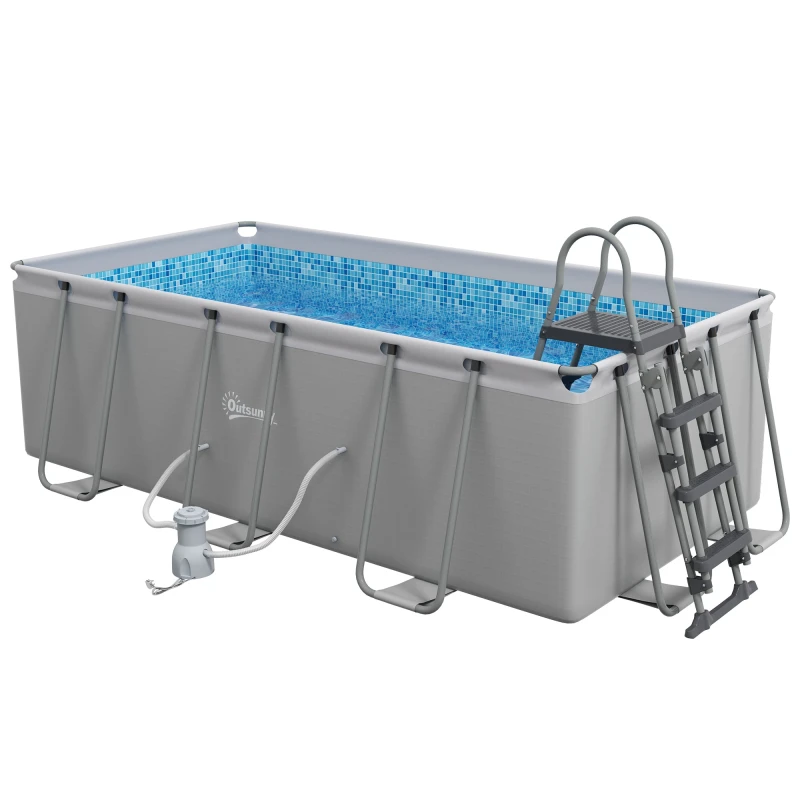 Image of Outsunny Outsunny Rectangle Above Ground Swimming Pool with Pump and Ladder - Grey
