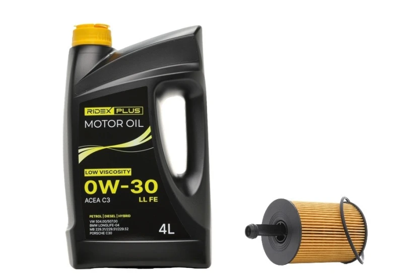 Image of RIDEX PLUS 100908O0185P Oil change kit (oil filter + engine oil) Oil change kit (oil filter + engine oil) (100908)