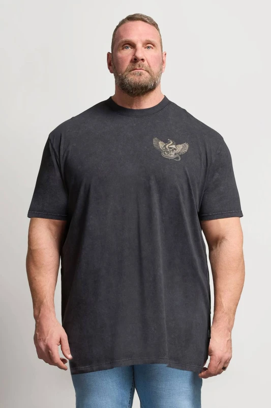 Image of BadRhino BadRhino Men Extra Long Graphic Acid Wash T-Shirt in Dark Grey Size: X-Large Dark Grey X-Large Male 5063589842909