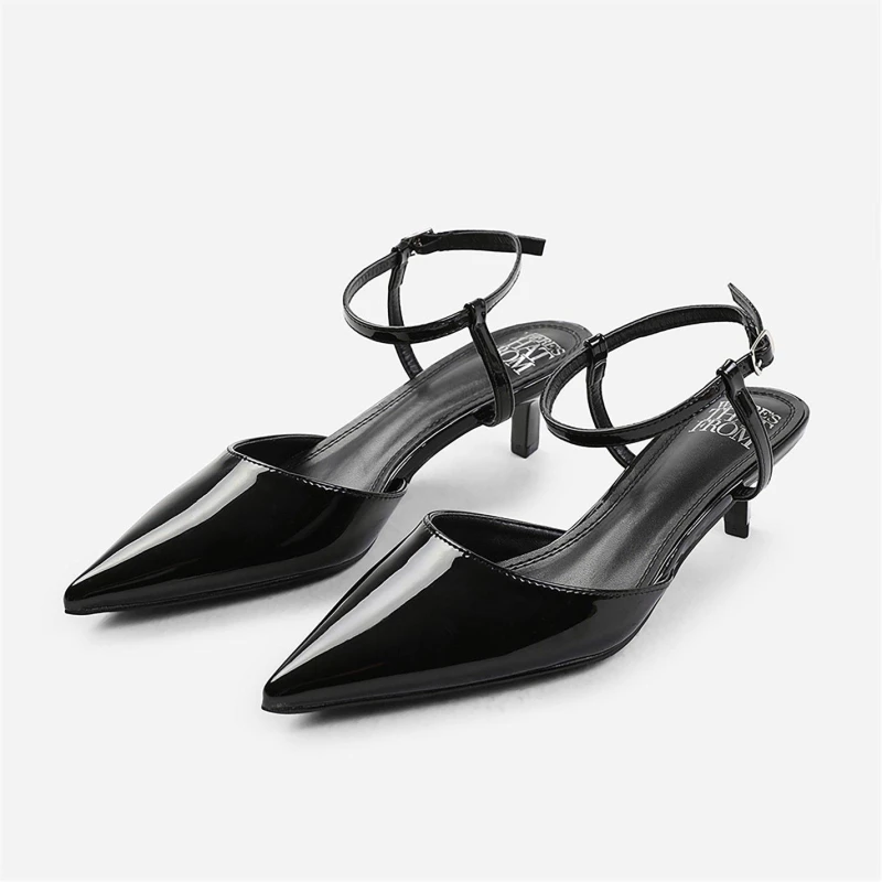 Image of Where's That From 'Greece' Low Kitten Heels Pointed Toe Ankle Strap Black
