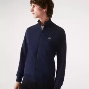 image of Mens Lacoste Regular Fit Brushed Fleece Zippered Sweatshirt Size 7 - XXL Navy Blue