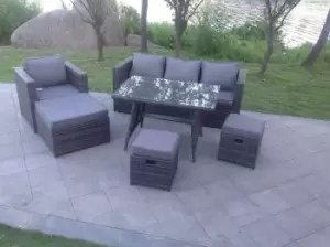 image of Fimous 4 Seater Outdoor Dark Grey Mixed Rattan Lounge Complete Sofa Set with 2 Stools and Big Footstool