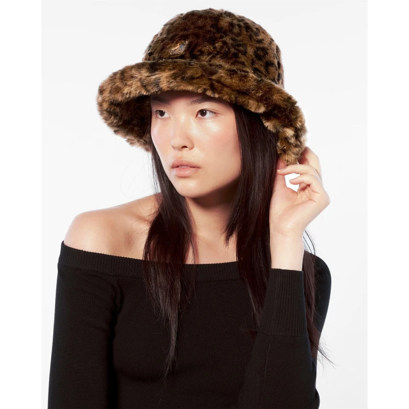 Image of Kangol Faux Fur Casual Bucket Hat Leopard female Small