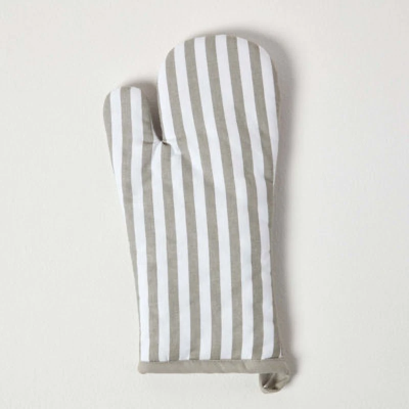 Image of Homescapes Grey Stripe Cotton Oven Glove Grey unisex