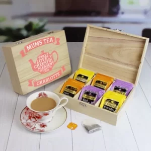 Image of Personalised Mums Wooden Tea Chest with 6 Compartments