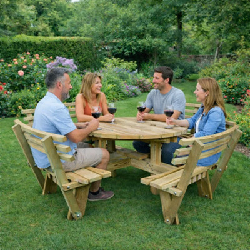 Image of Churnet Valley Garden Furniture Ltd Westwood Round 8 Seat Picnic Table With Backrests